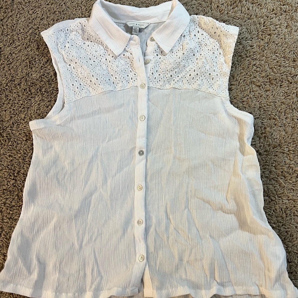 Lucky Brand Sleeveless Eyelet Button-Front Top White Small NWOT